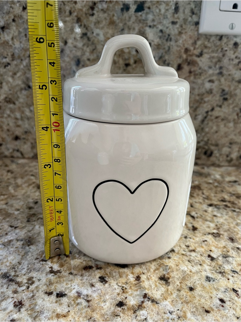 Rae Dunn White Ceramic Canister with Black Heart Valentines